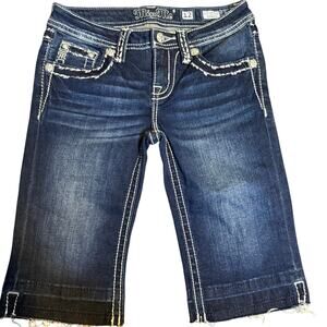 Miss Me Bermuda Denim Shorts, Dark Wash Embellished Stretch, Girls Size 12, NWT